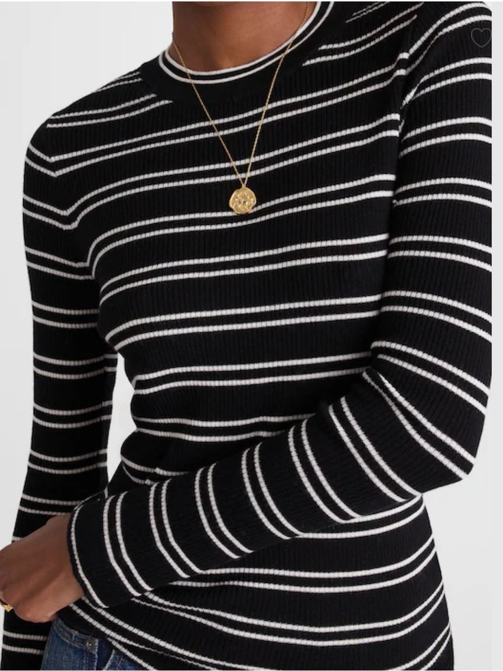 Madewell Double Layered Crewneck in Merino-Silk Blend, Ivory/Black Stripe, Sz M